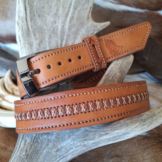 Two-Tone Hand-Stitched Leather Belt