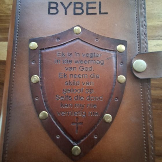 Custom Leather Bible Cover (Shield Design)